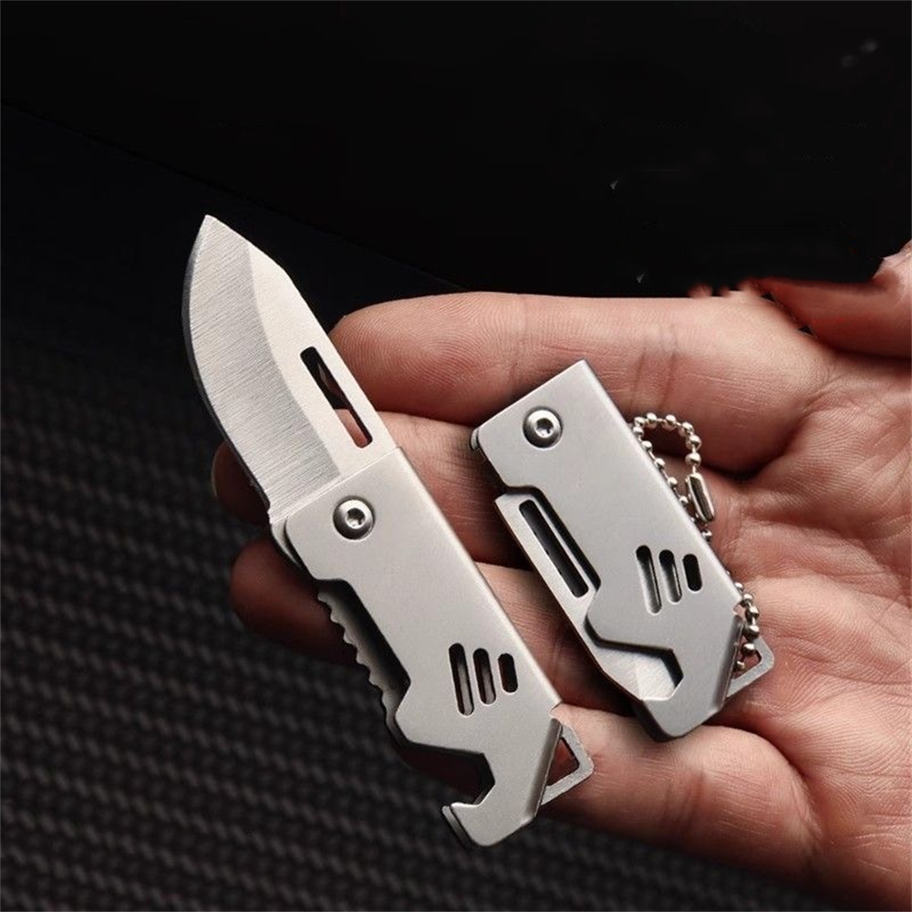 Edc Everyday Carry Knives - ポータブル折りたたみナイフキーホルダーステンレス鋼屋外キャンプサバイバルポケット自己防衛シャープナイフキーリングバッグペンダント