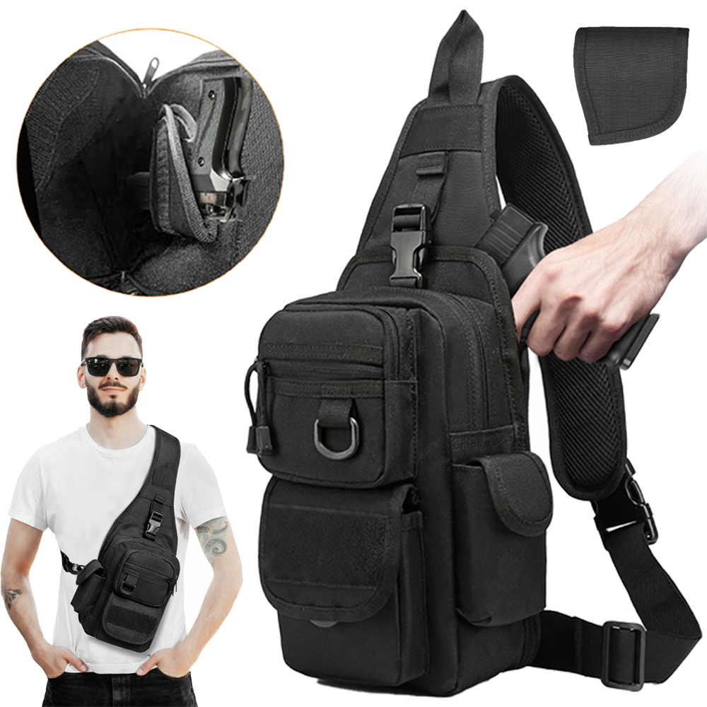 Edc Concealed Carry Sling Bag - 戦術ピストルバッグ隠しキャリーガンバッグクロスボディスリングバックパックショルダーチェストバッグピストルホルスター付きEDCポーチハンティング用