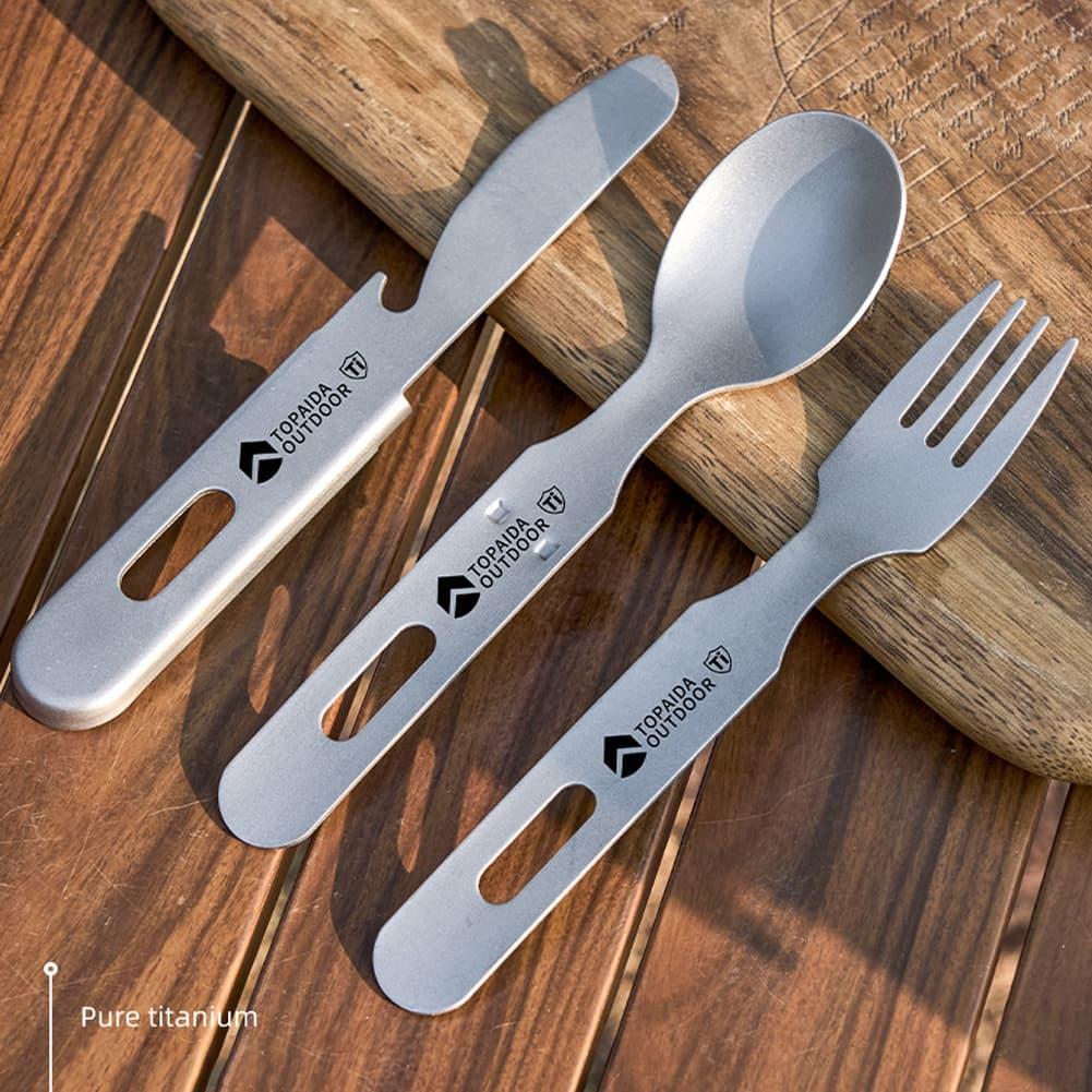 3-in-1チタン製キャンプ用フォーク、スプーン、ナイフセッ - Edc Everyday Carry Knives のレビューと価格